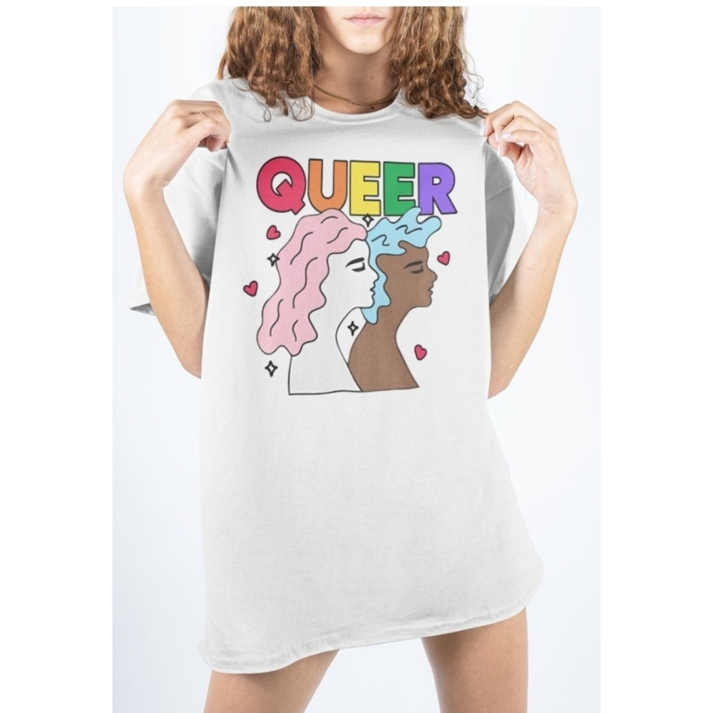 Take Pride "QUEER" graphic short sleeve Tee White Unisex Size XL